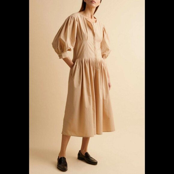 Merlette Montague Solid Midi Dress Cotton Resort Sandstone Beige XS New